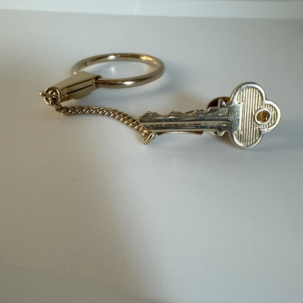 VINTAGE SWANK Key Tie Clip Key Chain Gold Tone